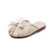 Pantofola rosa fiocco in maglia perla punta aperta pantofole tutto-fiammifero per gonna 2023 moda per bambini dolce principessa sandali piatti casual ragazze