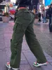 Pantaloni da donna Capris Verde militare Cargo Jeans larghi Donna Moda Streetwear Tasche Pantaloni a vita alta casual in denim vintage 230830