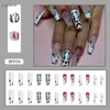 False Nails Hallowmas Long Nail Blood Drops White Edge Full Cover Reusable Eco-friendly Fake For Lady Beauty Makeup