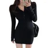 Casual Dresses Korean Black Vintage Solid Sweater Dress Women Warm 2023 Woman Clothing Elegant Sticked Thick Winter Autumn Bodycon