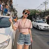 Kvinnors blusar 2023 Summer Short Sleeve Blue Women Crop Tops Elegant Back Bow Bandage Shirt damer Backless Kawaii Beach Cute Blusas