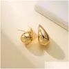 Stud Trendy Italy Hollow Stainless Steel Hypoallergenic 18K Gold Plated Bottega Tear Drop Waterdrop Earrings For Women Girl