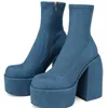 Laarzen Herfst Winter Ronde Neus Dames Matin Laarzen Jeans Platform Laarzen Dikke Hakken Laarzen Witte Damesschoenen Grote Maat 41 42 230830