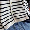 Women's Sweaters Korean Fashion Sweater Cardigan White Black Striped Knitted Sweater Women Winter Short Cardigan Long Sleeve Cardigan Female 230831