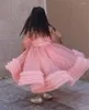 Girl Dresses Pink Fluffy Tulle Feather Flower Dress Birthday Party Sleeveless Ball Gown Princess For Wedding Kid Beauty Pageant Wear