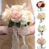 Roses artificielles décoratives avec feuilles vertes, Bouquets multicolores réalistes, nœuds papillon en ruban pour mariages