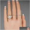 Anillos de banda de cristal de moda Cubic Zirconia para mujeres fiesta accesorios femeninos de lujo joyería moderna anillo de entrega de gota Dhy23