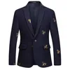 Mäns Bee Embroidery Blazer Slim Fit Wedding Prom Blazers Tweed Wool för män Stylish Suit Jacket1938