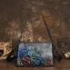 Avondtassen Bloemen Dames Echt Lederen Schoudertas Vintage Vrouwelijke Koe Handtas Mode Smalll Dames Crossbody