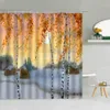 Shower Curtains Nature Landscape Watercolor Shower Curtain Forest River Mountain High Quality Bath Screen Bathroom Curtains With R230831