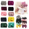 New Golden Velvet Fascia per capelli Turbante Big Bowknot Fasce per bambina per neonato Fascia per capelli con fiocco Bambini Bambini Avvolgere la testa Accessori per capelli