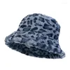 Bérets femmes hiver peluche seau chapeau chaud couleur léopard fausse fourrure pêcheur casquette moelleux Panama Femme Vintage Bob Sunbonnet