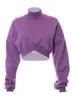 Women's Hoodies Fall Winter Fashion Women Cropped Sweatshirts Turtleneck Long Sleeve Skinny Purple Club Streetwear Pullover Short Hooded