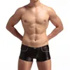 Sous-vêtements brillant imitation cuir façonnant boxer shorts hommes sexy sous-vêtements serrés taille basse coupe mince jambe plate clubwear