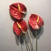 Kwiaty dekoracyjne sztuczny Anthurium palm kwiat plastikowy fałszywy symulacja pojedynczego łodygi prawdziwy dotyk kwiatowy ślub świąteczny wystrój domu