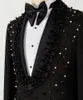 Men's Suits Men's 2 Pieces Men Suit Black Tuxedo Appliques Peaked Lapel Beads Formal Diamonds Luxury Work Wear Wedding Host Plus Size