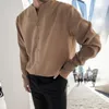 남자의 캐주얼 셔츠 긴 소매 남자 고리가없는 슬림 블라우스 코트 성격 불규칙한 인치 셔츠 버튼 위로 상단 계기 스타일 의류