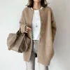 Suéteres femininos inverno mulheres camisola cardigan de lã casual coreano jaqueta feminina malha longa tops outwear outfits quente cáqui simples senhora 230831