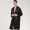 Men's Sleepwear Black Solid Robe&Shorts Men Pajamas Set Long Sleeve 2PCS Satin Silky Bathrobe Gown Male Sleep Kimono