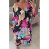 Casual Dresses Women's Retro V Neck Floral Dress Seaside Vacation Beach kjol Loses Woman Tan Söta korta kvinnor långa sundresses