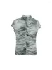Blusas femininas plissadas impressão moda regata para mulheres gola sem mangas colete fino feminino streetwear vintage roupas femininas 2023