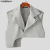 2023 Men Irregular Vests Solid Lapel Sleeveless Casual Waistcoats One Button Korean Streetwear Fashion Men Vests S-5XL HKD230831
