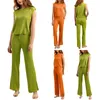 Women's Tracksuits Sleeveless Solid Color Baggy Casual Two Piece Elastic Pantsuit For Home Snow Women Dress Pants Tall