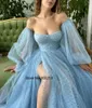 Party Dresses Light Blur Long Sleeves Stunning Strapless Prom Side Slit Custom Made 2023 Formla Grown Homcoming Girl Wear