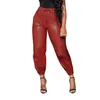 Women's Pants Sweatpants Women Spring Autumn Leather Cargo Waist With Pockets Leggings Straight High Leg Elastic