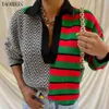 Chandails pour femmes Taotrees tricots pour femmes tricotés à manches longues Colorblock pull rayé et motif de vague pull à revers pull HKD230831