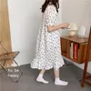 Dames nachtkleding Zoete zomer nachtjapon Katoen Koreaans kant Vierkante kraag Dames korte mouw Kawaii huiskleding Zacht