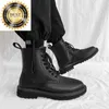 Boots Show Men Fashion Stage Model Motorcykelstövlar Black Platform Shoes High Top Cowboy Boot Handsome äkta läder Korta Botas Man 230831