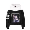 Kadın Hoodies Sweatshirts Anime 86 Seksen Altı Kadın Hoodie Sweatshirt Harajuku Sokak Giyim Hip Hop Uzun Kollu Seksi Kapalı Omuz Polar H