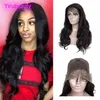 Cheveux humains vierges indiens crus 13 par 4 perruques avant en dentelle couleur naturelle vague de corps 10-32 pouces entier Yirubeauty275P