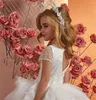 Robes de fille robe à fleurs blanc scintillant jupe en Tulle superposé mariage élégant première fête d'anniversaire eucharistique de l'enfant