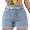 Damesshorts Zomerbloemknop Denim met riem Hoge taille Jeanszakken met wijde pijpen en trekkoord