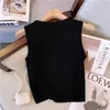 Czarne kwiaty 3D Kamizelka Kamizelka Kobieta bez rękawów Sumping Sweter Sweter O-Neck Appliqued Jumper Knitwear T Shirt TEE Elastic H203 HKD230829