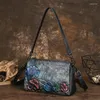 Avondtassen Bloemen Dames Echt Lederen Schoudertas Vintage Vrouwelijke Koe Handtas Mode Smalll Dames Crossbody