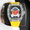 4 colores 52-05 Japón Miyota NH Reloj automático para hombre Caja transparente de cristal Mars Valles Marineris Dial Correa de goma azul