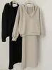 ツーピースドレスセットは秋のソリッドフード付きセーターニットカジュアルプルオーバースカートマッチングセット衣類230830