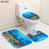 シャワーカーテン3Dオーシャンシーベッドアニマルトイレカバーバスマットセット魚ドルフィンプリントバスルームカーテンセット防水布シャワーカーテン230831