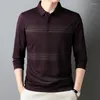 Polo da uomo con risvolto, design confortevole, maniche lunghe, polo casual, top a righe da lavoro