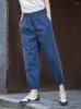 Women's Pants 2023 Summer Literature And Art Light Leisure Sports Pure Cotton Navy Elastic Waist Knitted Strap Casual