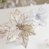 Fiori decorativi 25 cm Simulazione Fiore di stoffa di seta Natale Oro Imitazione Albero Flanella con paillettes