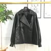 0C410M56 European and American Women's Commuting Leather Clothing, Autumn & Winter Sheepskin Leather Jacket, Belt Decoration