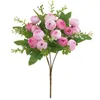 Fleurs décoratives pivoine artificielle feuilles vertes camélia ne se fanent jamais Po Prop Bouquet de mariage fleur