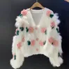 Kvinnors tröjor högkvalitativ plysch stickad tröja Cardigan faux päls kappa kvinnliga fall vinter kvinnor kläder söt rosblommor jacka 230831