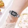 Wristwatches 2023 Women's Watch Casual Fashion Steel Band Zircon Rectangle Quartz For Women Roman Numerals Wristwatch