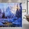 Cortinas de chuveiro floresta neve cenário cortina de chuveiro pinheiro floco de neve fantasia natureza paisagens tecido decoração acessórios de banheiro conjunto r230831