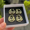 Jóias Duoying Personalizado Placa de Identificação Brincos Aros 20mm 18k Banhado A Ouro Carta De Aço Inoxidável Brinco Redondo Jóias Para Crianças Presente 230830